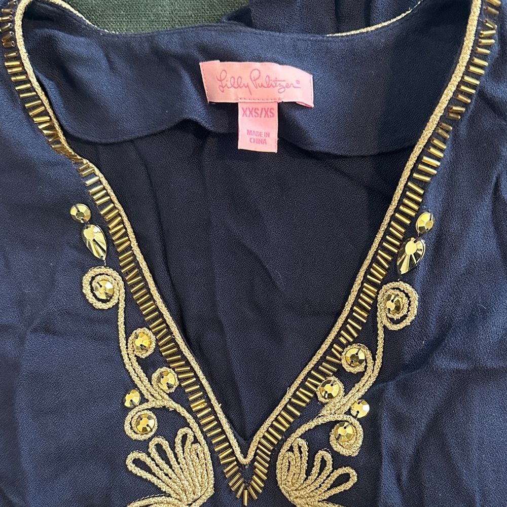Lilly Pulitzer Navy dress with Gold Embroidery size XXS/XS